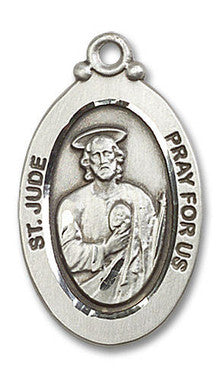 Large St. Jude Medal - Sterling Silver 1 1/8" x 5/8" Oval Pendant (4145JSS)