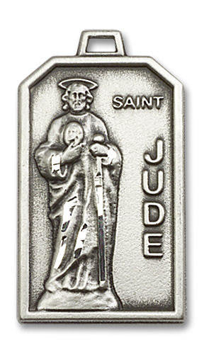 Large St Jude Medal - Sterling Silver 1 1/8 x 5/8 Rectangular Pendant 5725SS