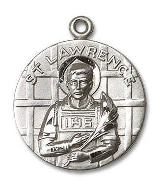 Large St. Lawrence Medal - Sterling Silver 1" x 7/8" Round Pendant (0850SS)
