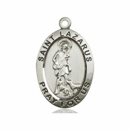 Large St Lazarus Medal - Sterling Silver 1 x 5/8 Oval Pendant 4030SS