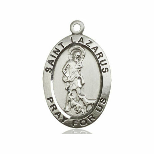Large St Lazarus Medal - Sterling Silver 1 x 5/8 Oval Pendant 4030SS
