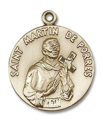 Large St Martin De Porres Medal - 14kt Gold 1 x 7/8 Round Pendant 1196