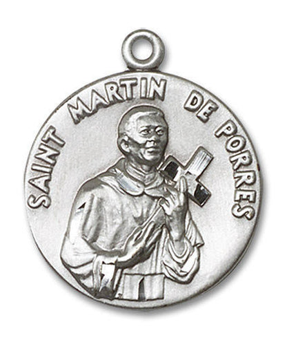 Large St Martin De Porres Medal - Sterling Silver 1 x 7/8 Round Pendant 1196SS
