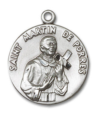 Large St. Martin De Porres Medal - Sterling Silver 1" x 7/8" Round Pendant (1196SS)