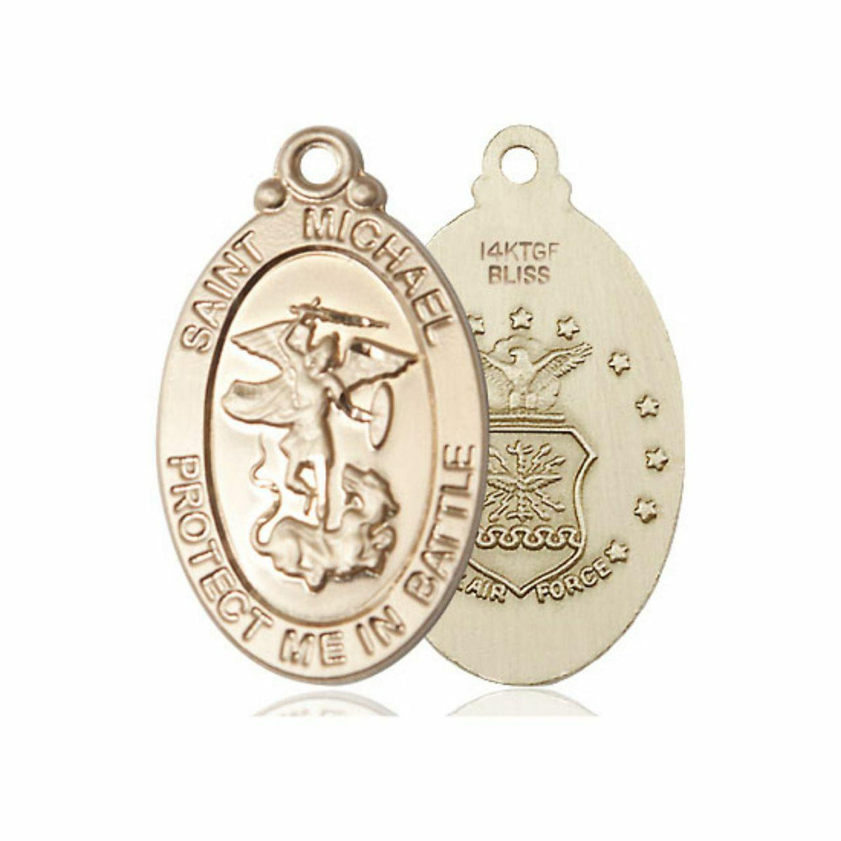 Large St Michael Air Force Medal - 14kt Gold 1 1/4 x 1 1/4 Oval Pendant 1171
