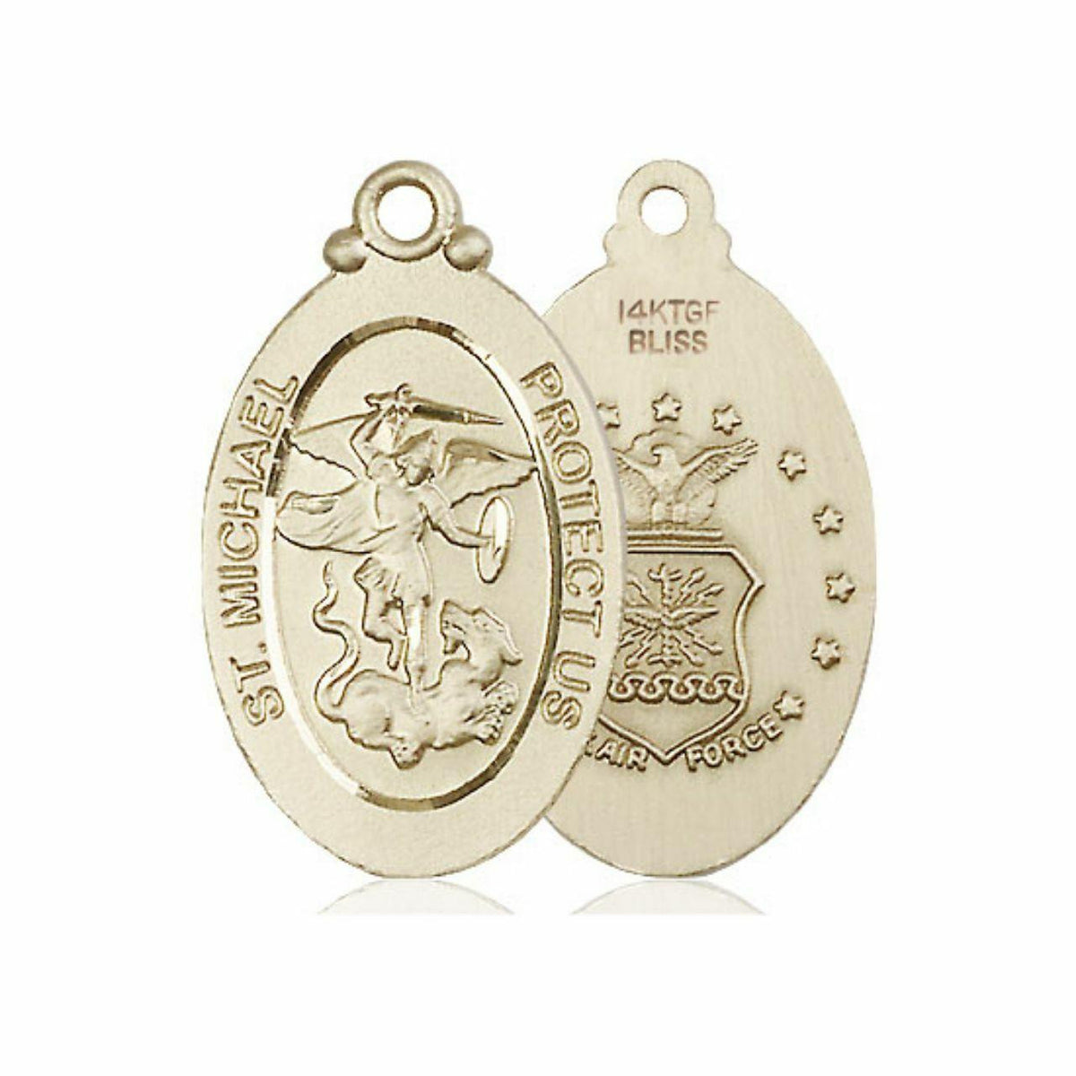 Large St Michael Air Force Medal - 14kt Gold 1 1/8 x 5/8 Oval Pendant 4145R