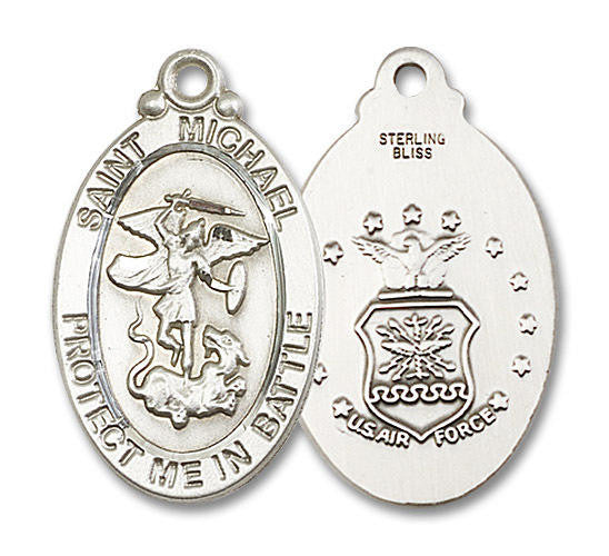 Large St Michael Air Force Medal - Sterling Silver 1 1/4 x 3/4 Oval Pendant 1171SS1
