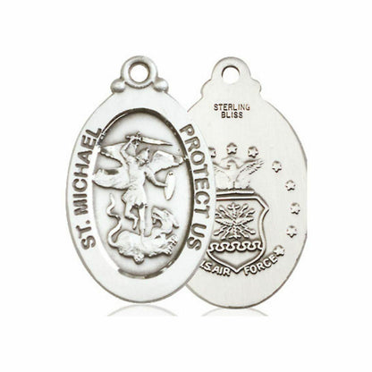 Large St Michael Air Force Medal - Sterling Silver 1 1/8 x 5/8 Oval Pendant 4145RSS1