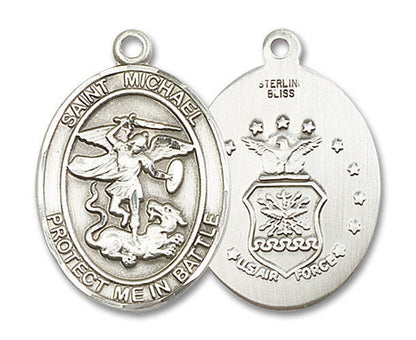 Large St Michael Air Force Medal - Sterling Silver 1 x 5/8 Oval Pendant 1173SS1