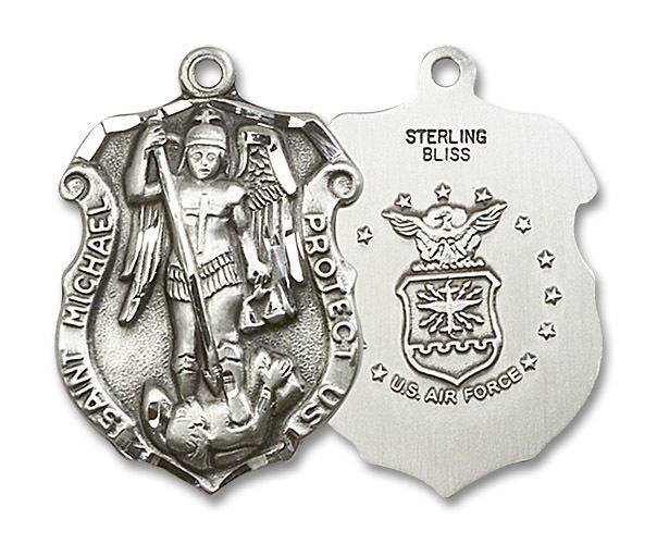 Large St Michael Air Force Shield Medal - Sterling Silver 1 1/4 x 3/4 Pendant 5448SS1