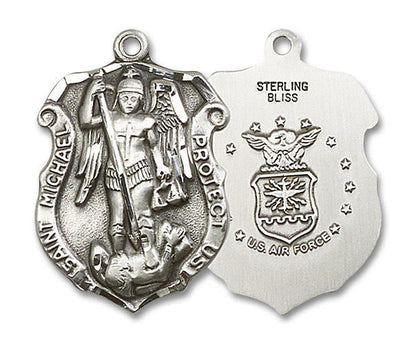 Large St Michael Air Force Shield Medal - Sterling Silver 1 1/4 x 3/4 Pendant 5448SS1