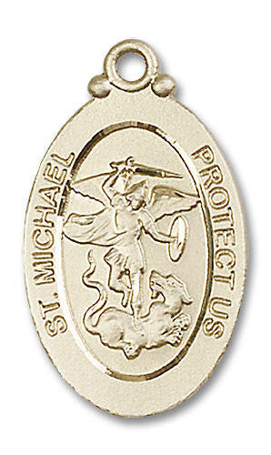 Large St Michael and Guardian Angel Medal - 14kt Gold 1 1/8 x 5/8 Oval Pendant 4145R