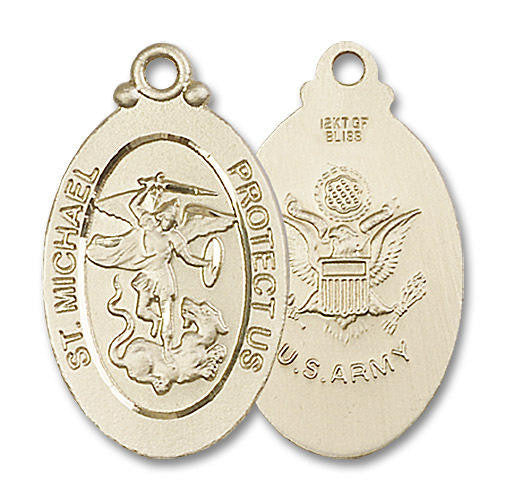 Large St Michael Army Medal - 14kt Gold 1 1/8 x 5/8 Oval Pendant 4145R