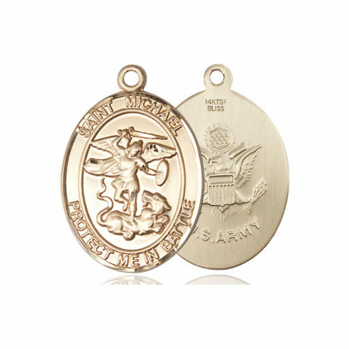 Large St Michael Army Medal - 14kt Gold 1 x 5/8 Oval Pendant 1173