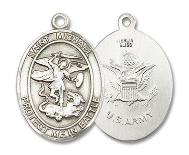Large St. Michael Army Medal - Sterling Silver 1" x 5/8" Oval Pendant (1173SS2)