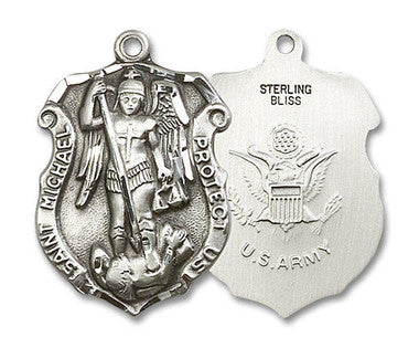 Large St. Michael Army Shield Medal - Sterling Silver 1 1/4" x 7/8" Pendant (5448SS2)