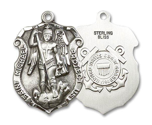 Large St Michael Coast Guard Shield Medal - Sterling Silver 1 1/4 x 3/4 Oval Pendant 5448SS3