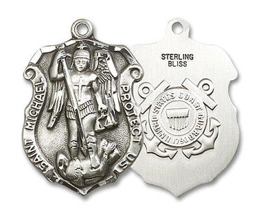 Large St. Michael Coast Guard Shield Medal - Sterling Silver 1 1/4" x 3/4" Oval Pendant (5448SS3)
