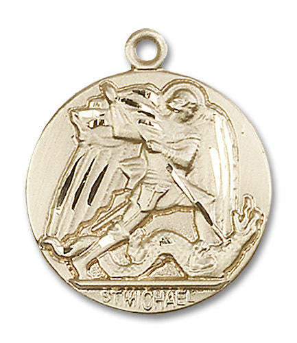 Large St Michael Medal - 14kt Gold 1 x 7/8 Round Pendant 0840