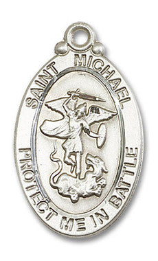 Large St. Michael Medal - Sterling Silver 1 1/8" x 5/8" Oval Pendant (1171SS)