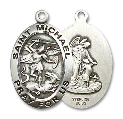 Large St Michael Medal - Sterling Silver 1 x 5/8 Oval Pendant 4027SS