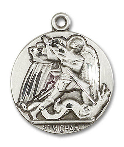 Large St Michael Medal - Sterling Silver 1 x 7/8 Round Pendant 0840SS
