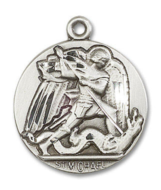 Large St. Michael Medal - Sterling Silver 1" x 7/8" Round Pendant (0840SS)