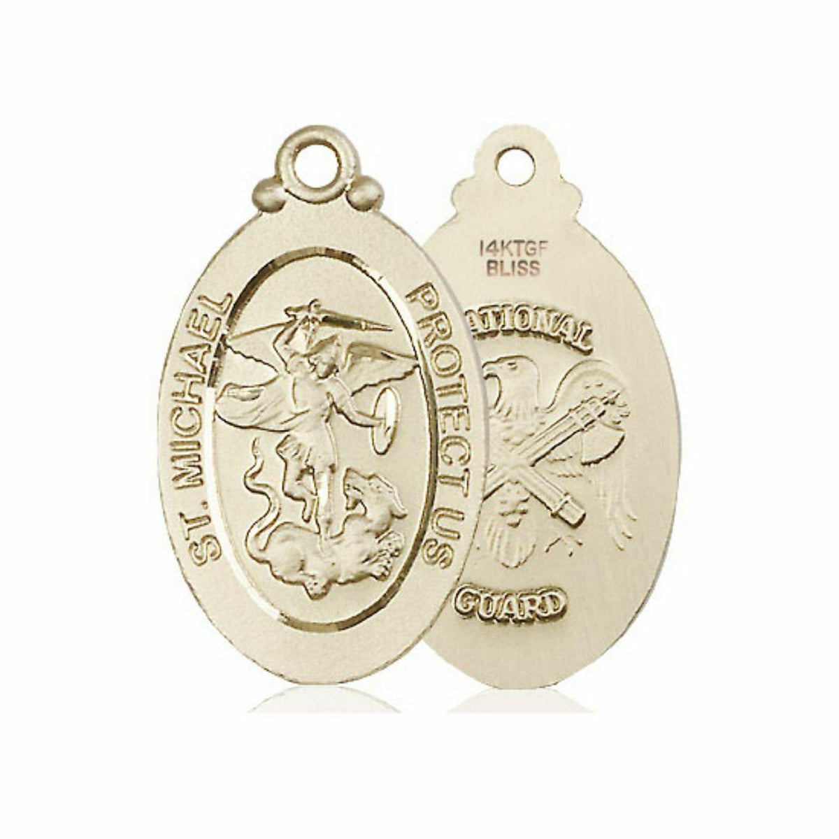 Large St Michael National Guard Medal - 14kt Gold 1 1/8 x 5/8 Oval Pendant 4145R