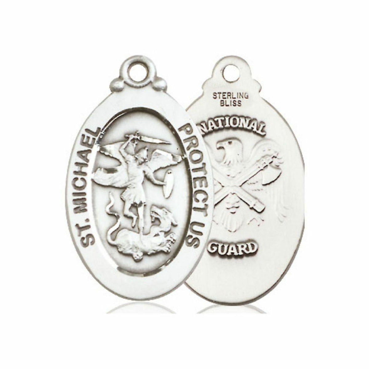Large St Michael National Guard Medal - Sterling Silver 1 1/8 x 5/8 Oval Pendant 4145RSS5