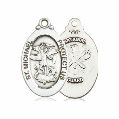 Large St Michael National Guard Medal - Sterling Silver 1 1/8 x 5/8 Oval Pendant 4145RSS5