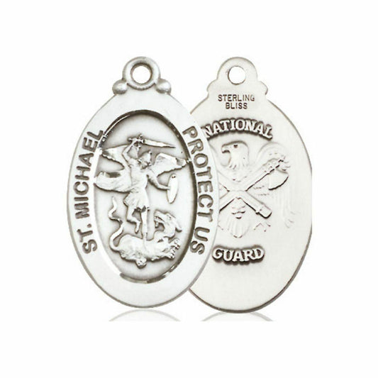 Large St Michael National Guard Medal - Sterling Silver 1 1/8 x 5/8 Oval Pendant 4145RSS5
