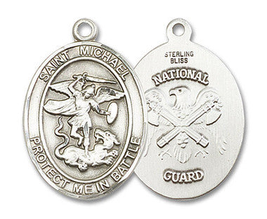 Large St. Michael National Guard Medal - Sterling Silver 1" x 5/8" Oval Pendant (1173SS5)