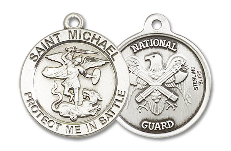Large St Michael National Guard Medal - Sterling Silver 1 x 7/8 Round Pendant 1170SS5