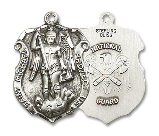 Large St Michael National Guard Shield Medal - Sterling Silver 1 1/4 x 7/8 Pendant 5448SS5