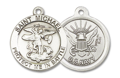 Large St Michael Navy Medal - Sterling Silver 1 x 7/8 Round Pendant 1170SS6