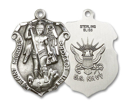 Large St Michael Navy Shield Medal - Sterling Silver 1 1/4 x 3/4 Pendant 5448SS6