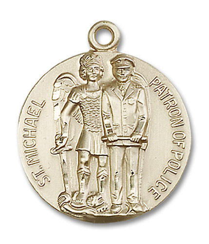 Large St Michael Police Officer Medal - 14kt Gold 1 x 7/8 Round Pendant 5680