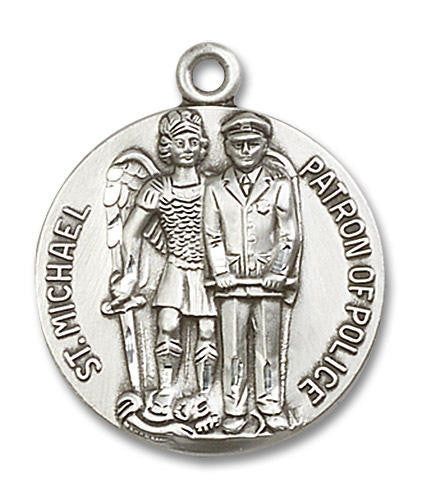 Large St Michael Police Officer Medal - Sterling Silver 1 x 7/8 Round Pendant 5680SS