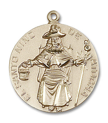 Large St Nino De Atocha Medal - 14kt Gold 1 x 7/8 Round Pendant 4268
