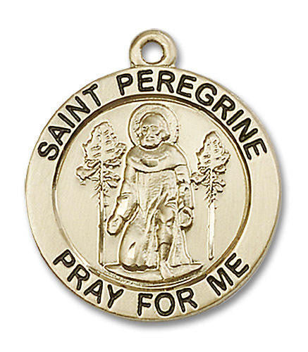Large St Peregrine Medal - 14kt Gold 1 x 7/8 Round Pendant 4081