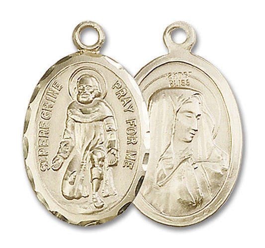 Large St Peregrine Medal with Madonna - 14kt Gold 1 x 5/8 Oval Pendant 0046P