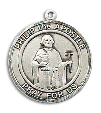Large St. Philip Medal - Sterling Silver 1" x 5/8" Round Pendant (7083RDSS)