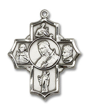 Large St. Philomena Multi-Saint 5-Way Medal - Sterling Silver 1 1/4" x 1" (5698SS)