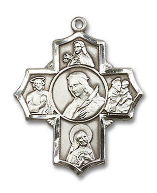 Large St. Philomena Multi-Saint 5-Way Medal - Sterling Silver 1 1/4" x 1" Pendant (5672SS)