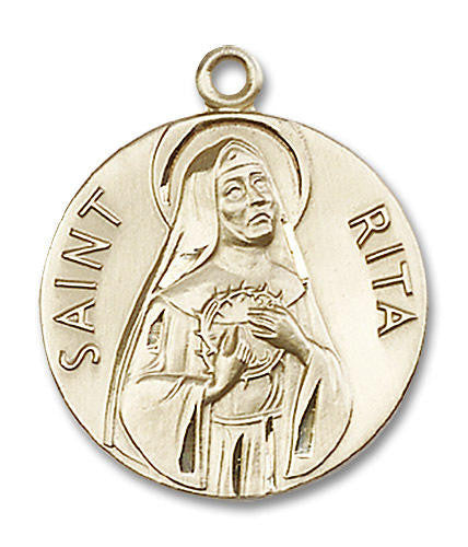 Large St Rita Medal - 14kt Gold 1 x 7/8 Round Pendant 0870