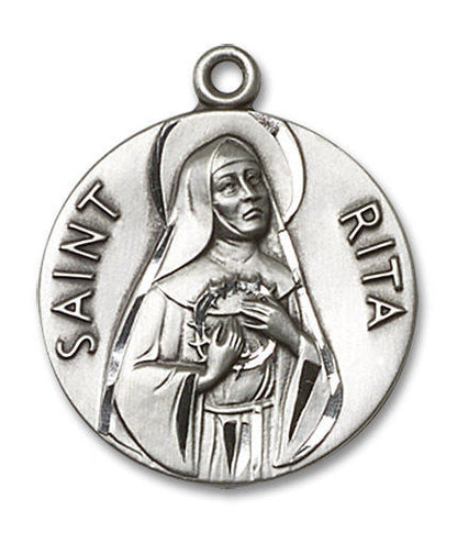 Large St Rita Medal - Sterling Silver 1 x 7/8 Round Pendant 0870SS