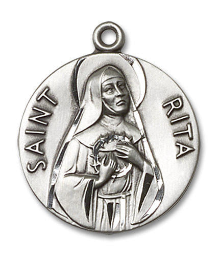 Large St Rita Medal - Sterling Silver 1 x 7/8 Round Pendant 0870SS