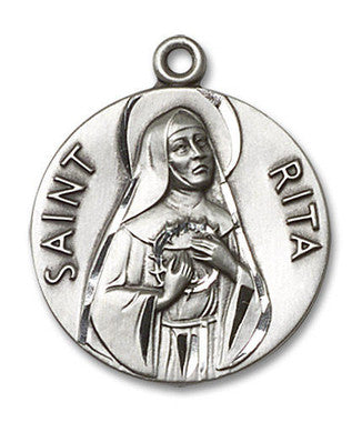 Large St. Rita Medal - Sterling Silver 1" x 7/8" Round Pendant (0870SS)