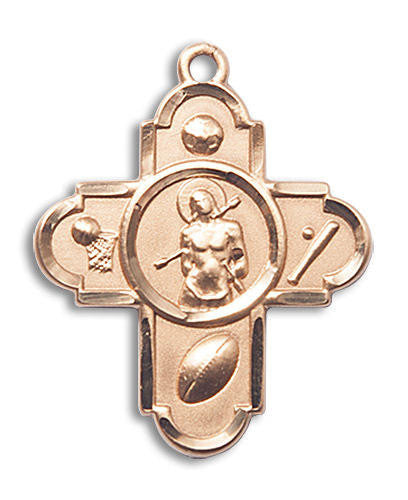 Large St Sebastian Multi-Sport 5-Way Medal - 14kt Gold 1 1/8 x 1 Pendant 5749