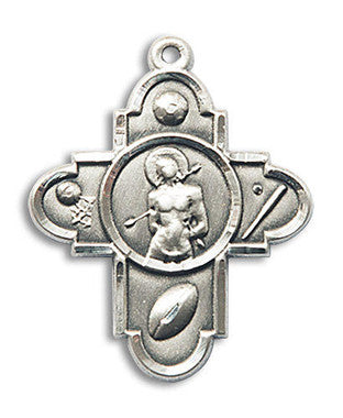 Large St. Sebastian Multi-Sport 5-Way Medal - Sterling Silver 1 1/8" x 1" Pendant (5749SS)